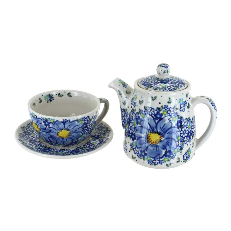 Blue Rose Polish Pottery 380 Vena Tea for One
