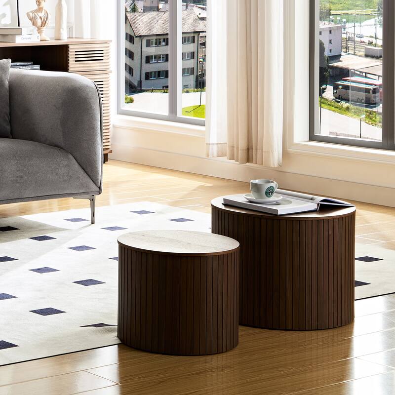 2 Piece Set Modern Nesting Coffee Table Handmade Round Coffee Table with Waterproof and Wear Resistant, for Living Room
