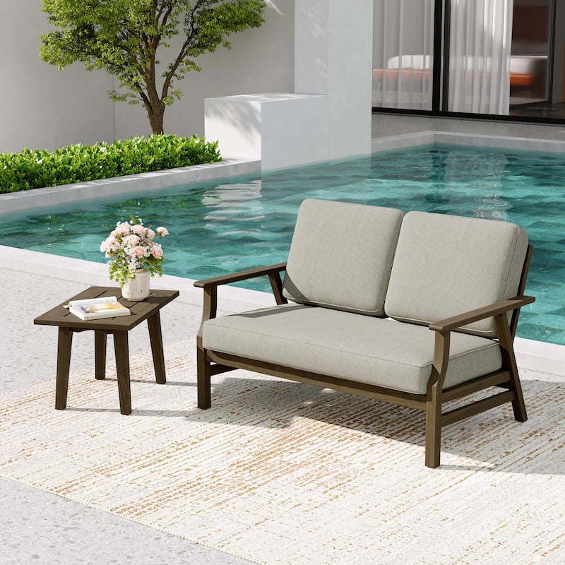 2-Piece Teak Outdoor Loveseat Set with Table.