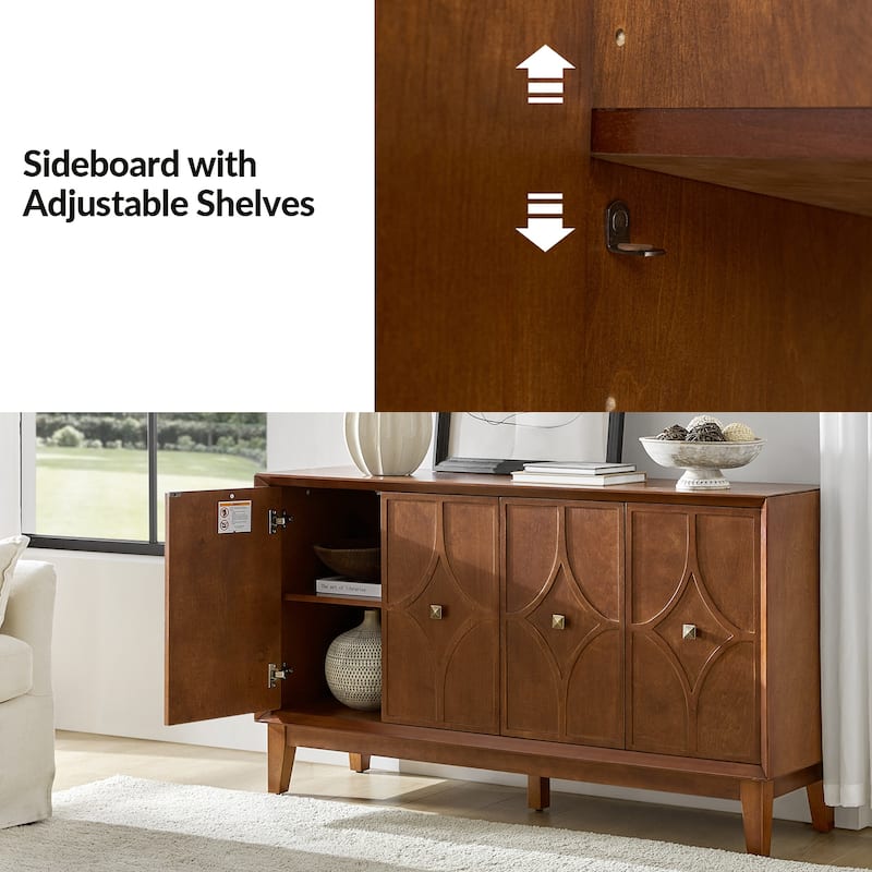 Miriam Mid-century 60" Wide Diamond-shaped Patterned Sideboard with Adjustable Shelves by HULALA HOME