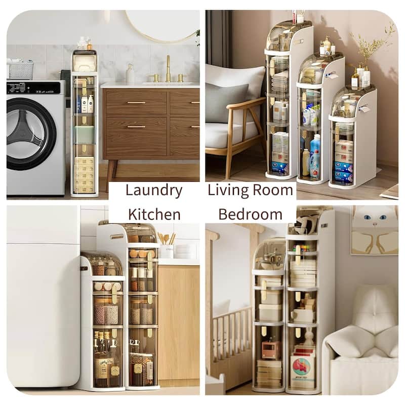 Bathroom Storage Cabinet with Wheels - 3-Tier Slim Narrow Organizer for Small Spaces, Transparent Drawers