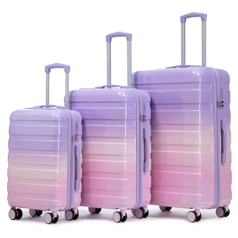 3 Piece Hardside Lightweight Luggage Sets, 20/24/28 Inch Carry on Luggage with TSA Lock and Spinner Wheels, for Home Travel - Pink Purple