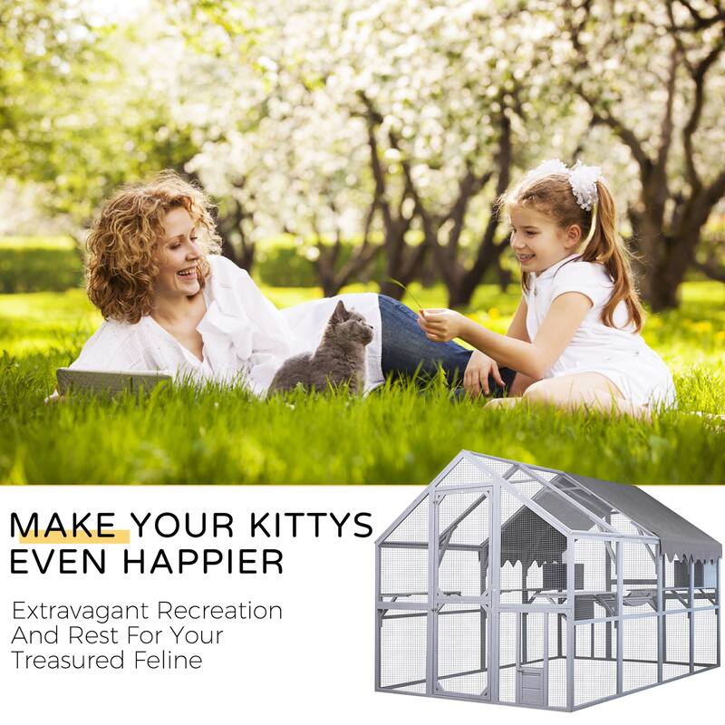 Catio Large Outdoor Cat Enclosure Wooden Kitty House Condon for Multiple Cats Run