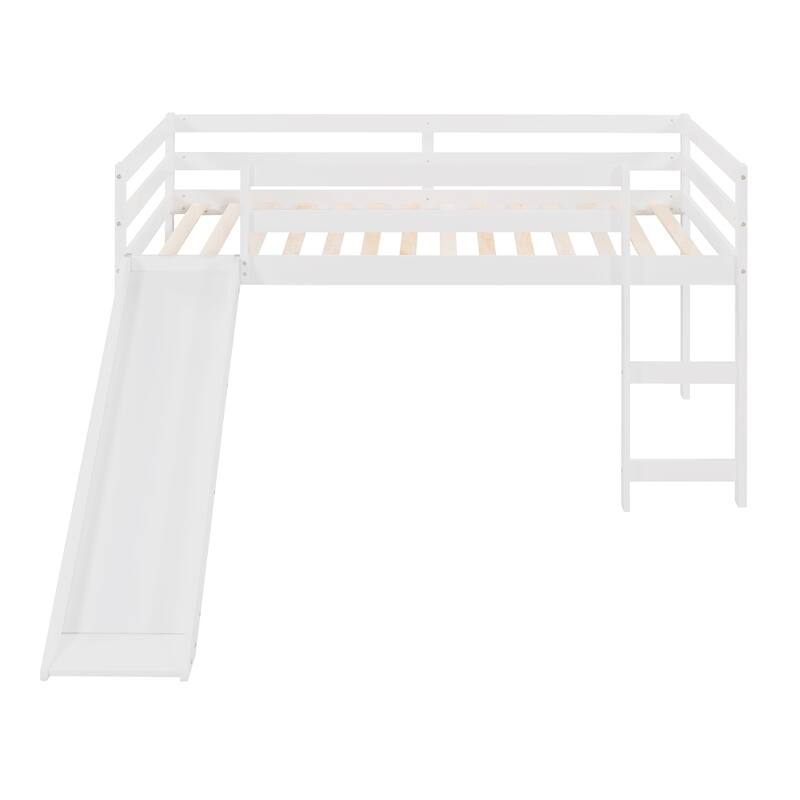 Multifunctional Twin Loft Bed with Slide, White, Solid Pine Construction