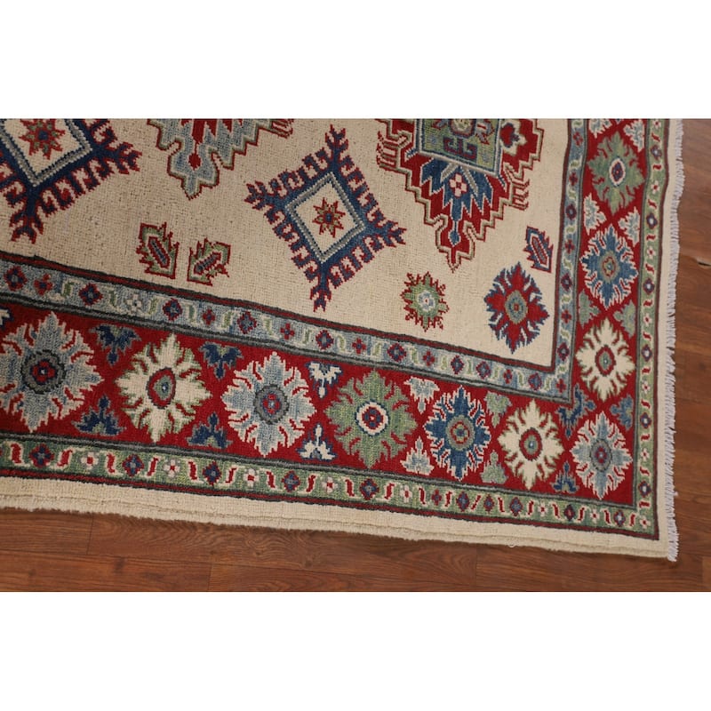 Ivory Kazak Area Rug Hand-Knotted Wool Carpet - 3'11" x 5'6"