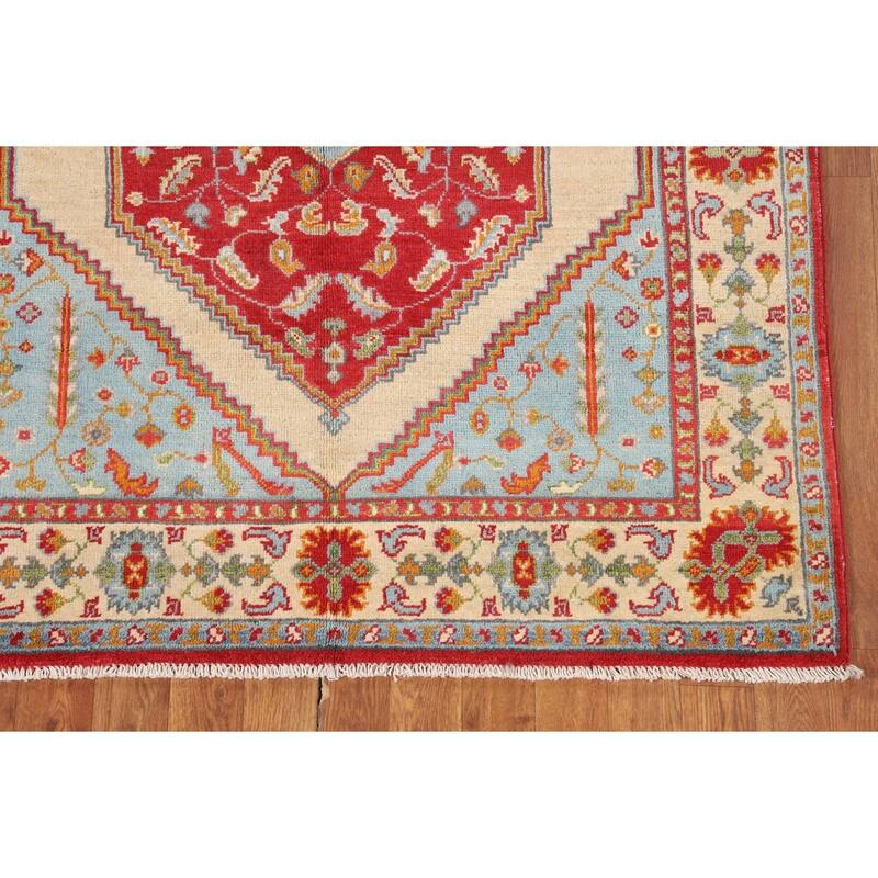 Kazak Oriental Area Rug Handmade Blue Wool Carpet - 4'0"x 5'11"