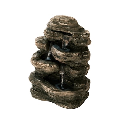 XBrand 23.6"H Classic Rock Waterfall Fountain w/LED lights and Pump, Multilevel Water Feature for Indoor & Outdoor Décor