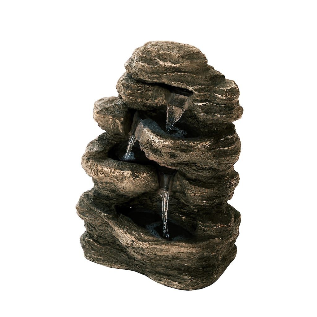 XBrand 23.6"H Classic Rock Waterfall Fountain w/LED lights and Pump, Multilevel Water Feature for Indoor & Outdoor Décor