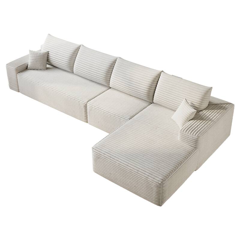 Modular Sectional Sofa with L-Shape Chaise, Oversized Corduroy Upholstered Cloud Sofa, High-Resilience Foam Floor Corner Sofa