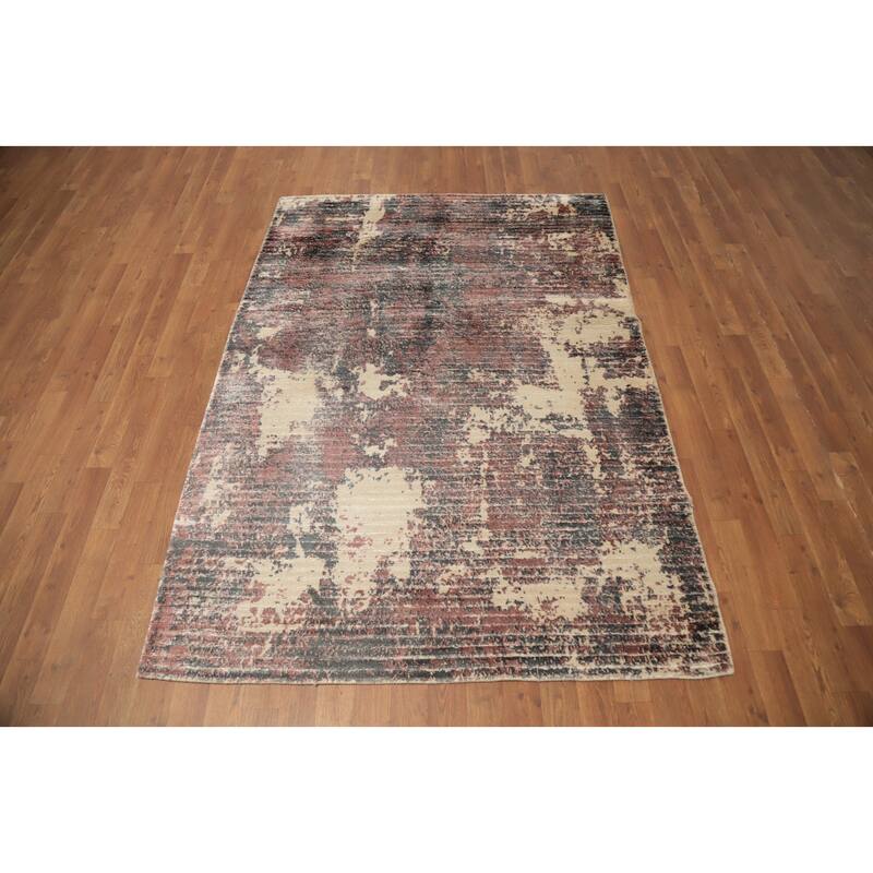 Hand Knotted Oriental Viscose Silk Carpet Modern All-Over Oranges & Rust Abstract Area Rug - 6' 5'' X 4' 7''
