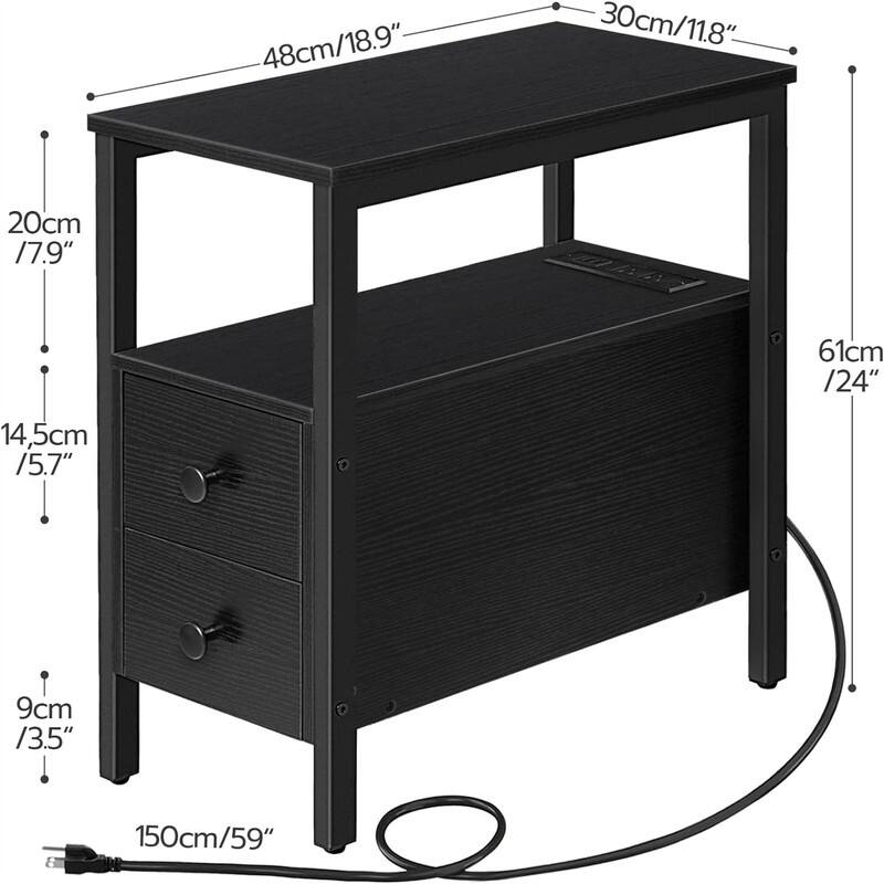 End Table with Charging Station - 11.8"D x 18.9"W x 24"H