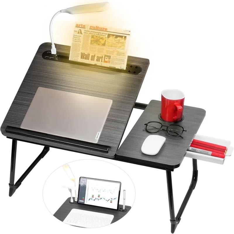 Adjustable Laptop Desk with Light - Black