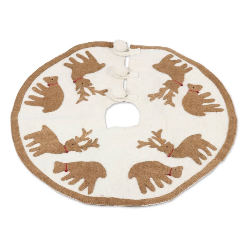Novica Handmade Reindeer Carnival Wool Felt Tree Skirt
