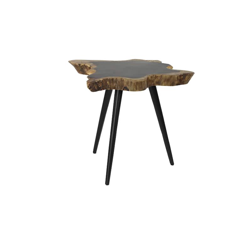 Wood Handmade Live Edge Top Side End Accent Table with Black Metal Tripod Legs - Brown - Roche River Decor - Brown