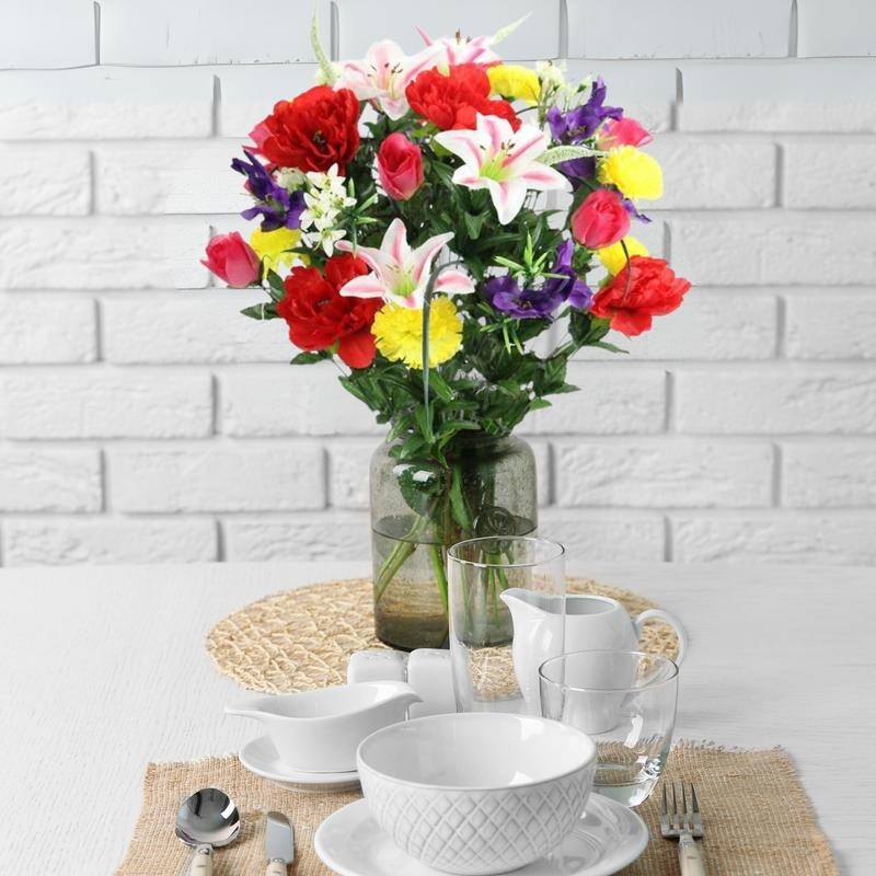 Artificial Full Blooming Lily, Rose Bud, Carnation and Mum Mixed Bush - ABN1B001-SPRING