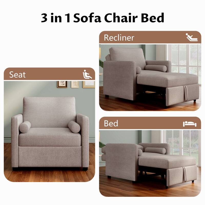 3 in 1 Convertible Sleeper Chair with Adjustable Backrest, Lounger Chair Turns Into Bed, Single Bed for Living Room, Velvet
