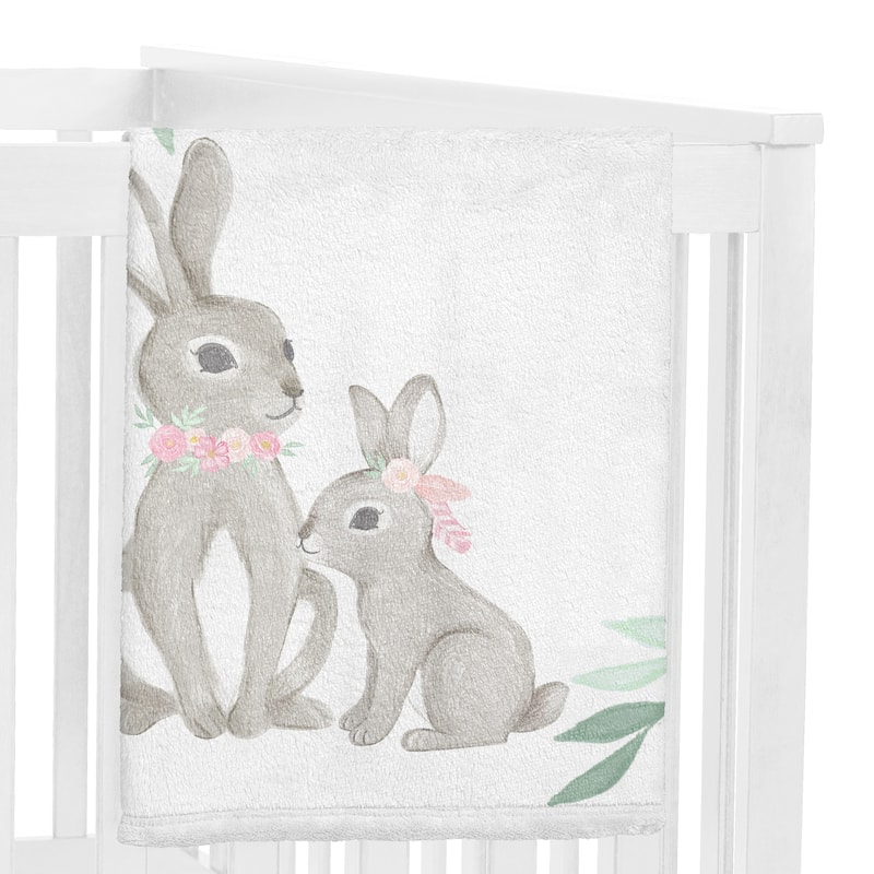 Woodland Bunny Girl Baby Monthly Milestone Blanket - Blush Pink Mint Green and Grey Boho Floral Watercolor Rose Flower Forest