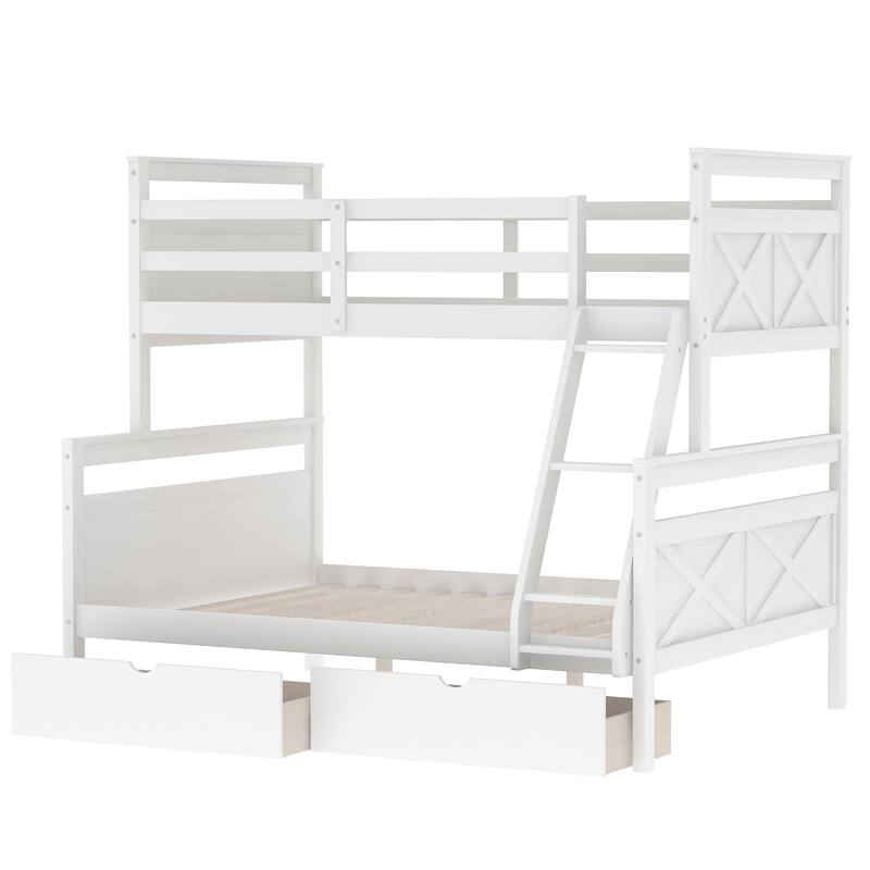 Twin over Full Bunk Bed with Inclined Ladder & Storage Drawers - Full-Length Safety Rail