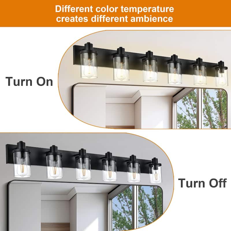 6 Light Bathroom Vanity Lighting with Clear Glass Shade