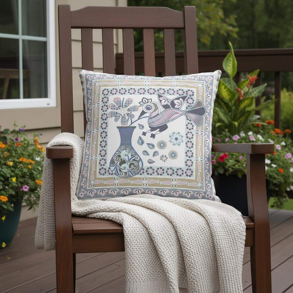 HomeRoots 26" x 26" Beige and White Peacock Blown Seam Floral Indoor Outdoor Throw Pillow - 26.00' X '5.00' X '26.00