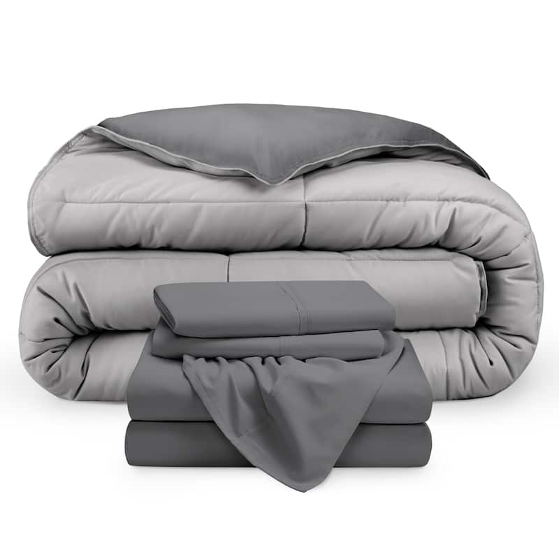 Bare Home Down Alternative Reversible Bed-in-a-Bag - Grey/Light Grey, Sheets: Grey - California King