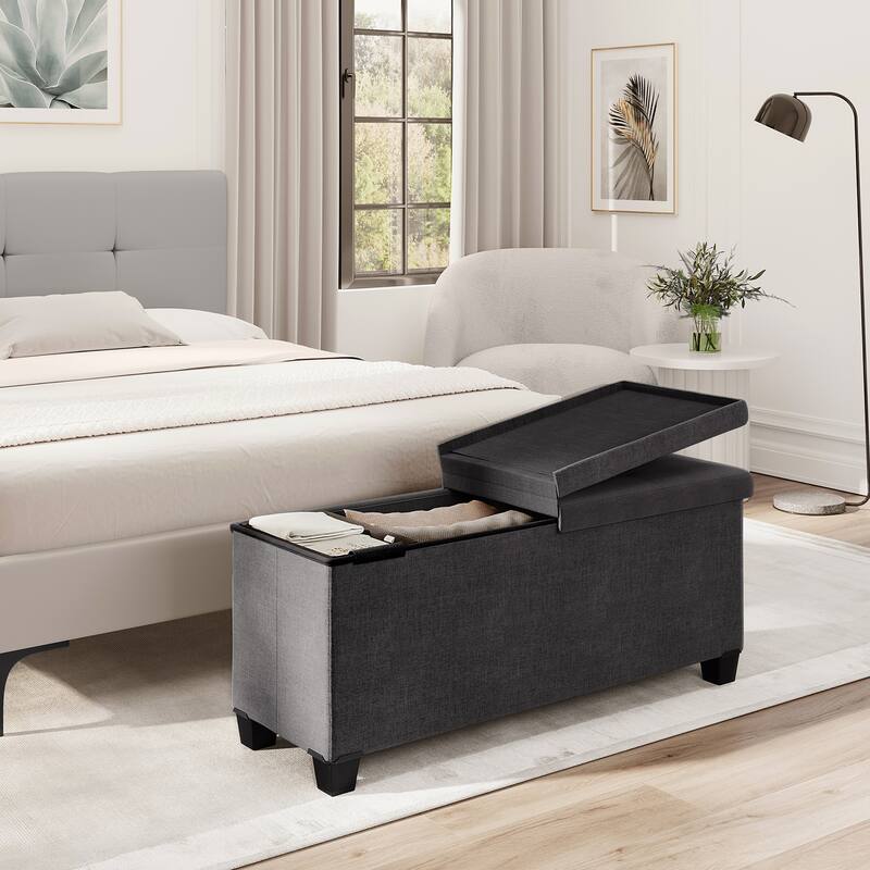 Empyrean Tuffted Folding Foot Rest Storage Ottoman Bench with Storage Bins