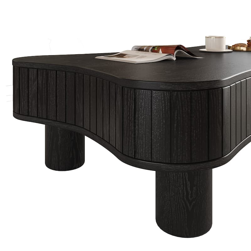 Lift-Top Coffee Table Office Table with Three Hidden Storage, Center Table Floating Desk with Fluted Panels