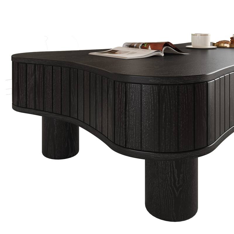 Lift Top Coffee Table with Hidden Storage, Cloud-Shaped Wooden Center Table, Accent Side Table with Curved Safety Corners
