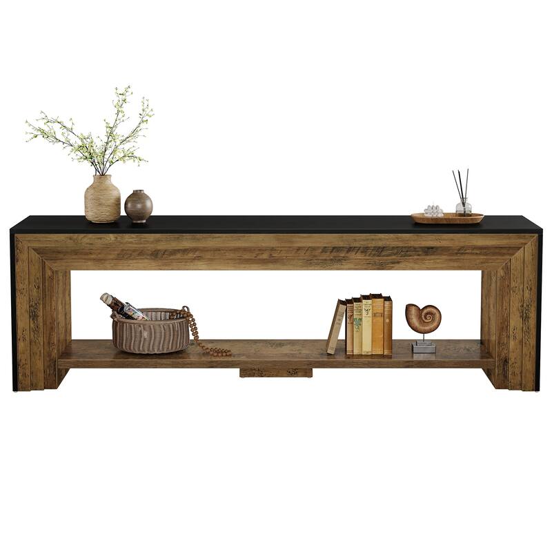 70" TV Stand for TVs, Wooden Entertainment Center with Open Storage Shelves, Low Media Console for Living Room, Bedroom