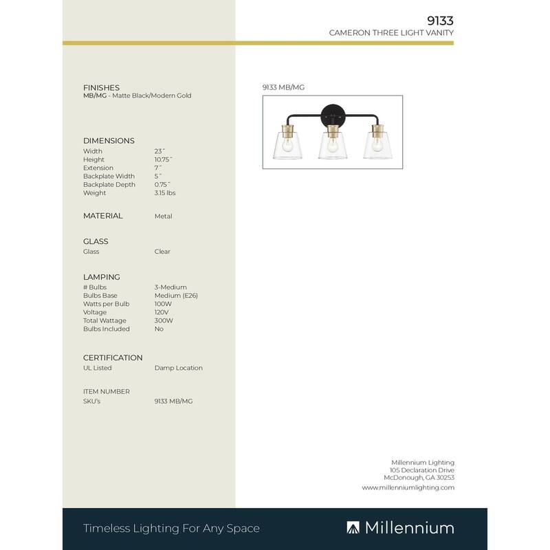 Millennium Lighting Cameron 2 Light Vanity Light with Clear Glass Shades