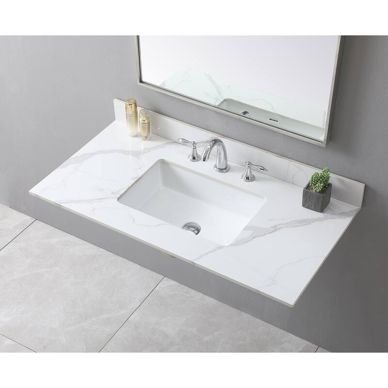 31 in./ 37 in./ 43 in. Carrara Gold Engineered Stone Bathroom Vanity Top with Ceramic Sink