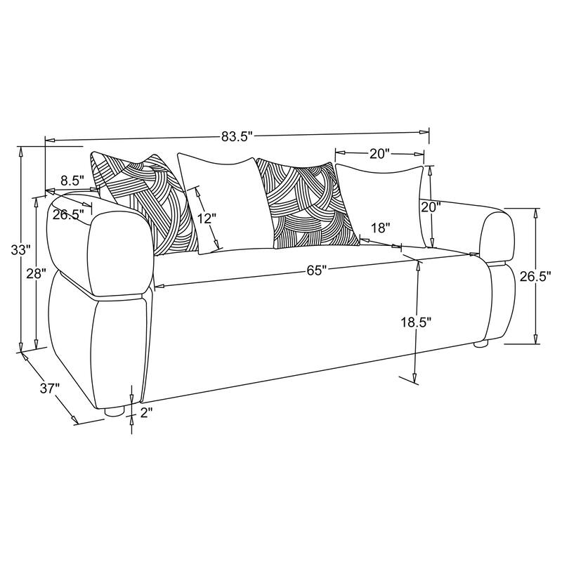 Jeanette Fabric Upholstered Round Arm Sofa Set Beige