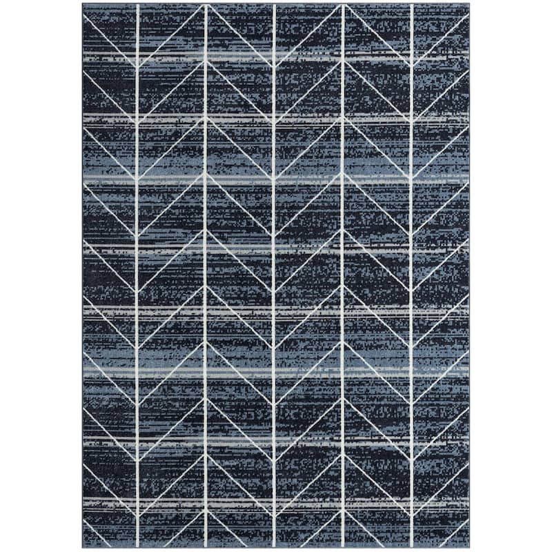 Everwash Treasure Arrow Modern Geometric Machine Washable Area Rug, Navy Blue/Grey - 5'2"x7'2"