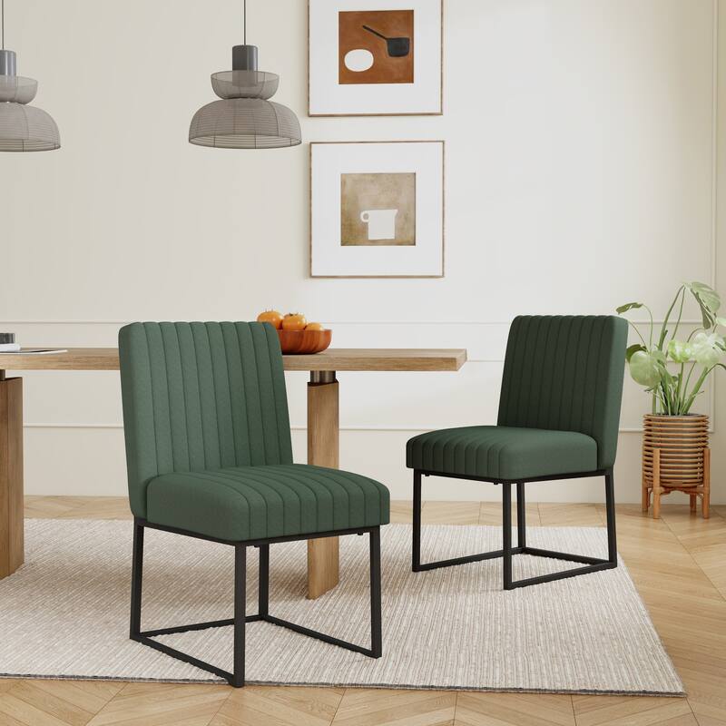 Mid Century Modern Dining Chair with Black Metal Legs - Set of 2 - Green