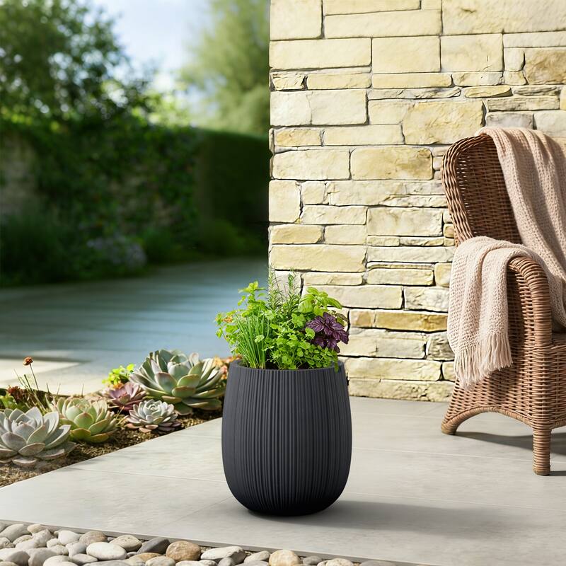 Concrete Tall Round Modern Design Planter with Drainage Hole