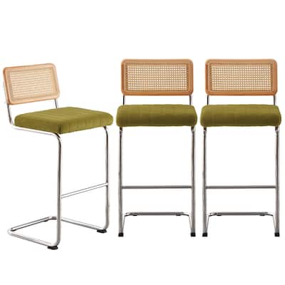 Velvet Upholstered Rattan Counter/Bar Stools, Set of 2/3