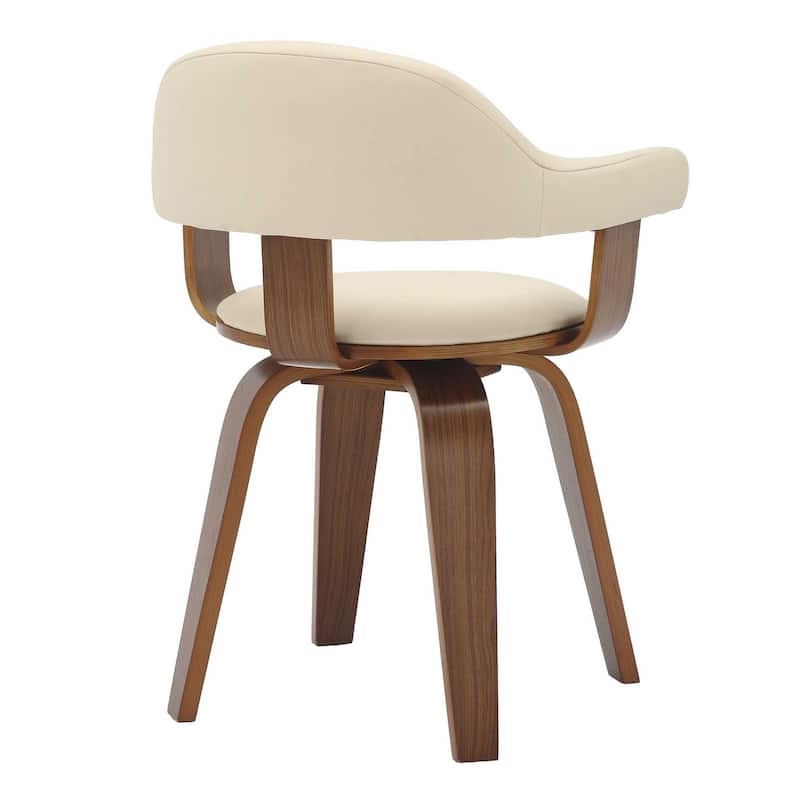 Leather Dining Chair in Solid Wood Accent Arm Chair Open Curved Back Design