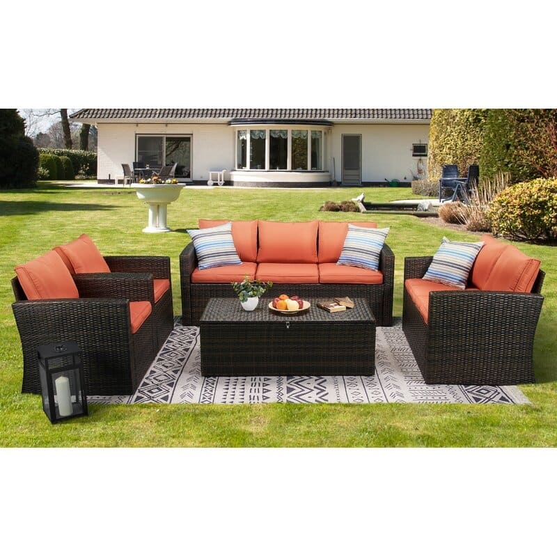 5-piece Wicker Patio Conversation Furniture Set - Orange