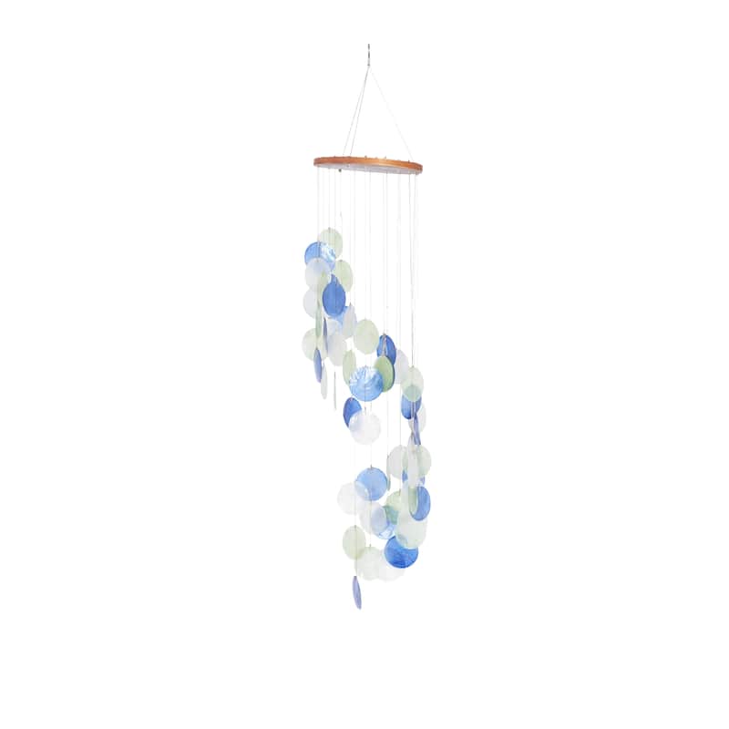 Capiz Shell Spiral Waterfall Windchime - Blue - Roche River Decor - Blue