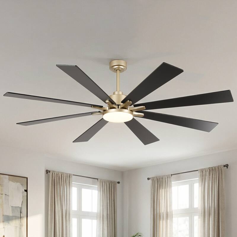 Vaczon 72" Transitional Gold Smart Large Ceiling Fan with Dimmable LED Light and Remote
