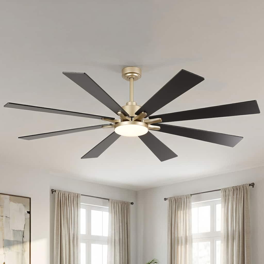 Vaczon 72" Transitional Gold Smart Large Ceiling Fan with Dimmable LED Light and Remote