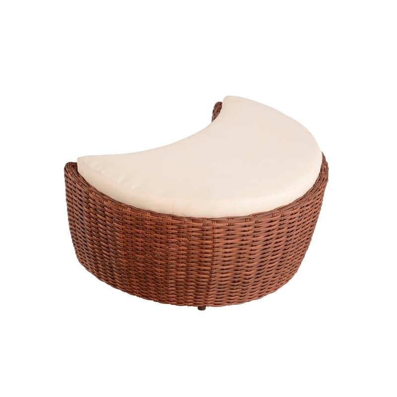 Romantic Collection outdoor harvest moon shape Ottoman - Dark Brown Frame Beige Cushion