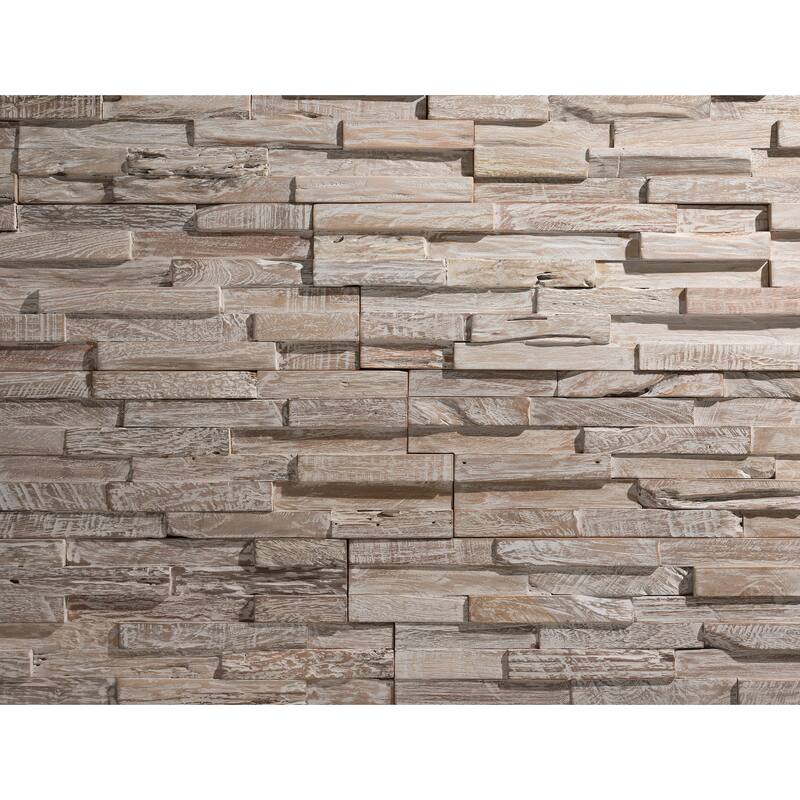 Wall!Supply 0.79 in. x 7.09 in. x 19.49 in. UltraWood Teak White Wash Jointless Z-shape Interlocking (10-Pack) - Teak White Wash
