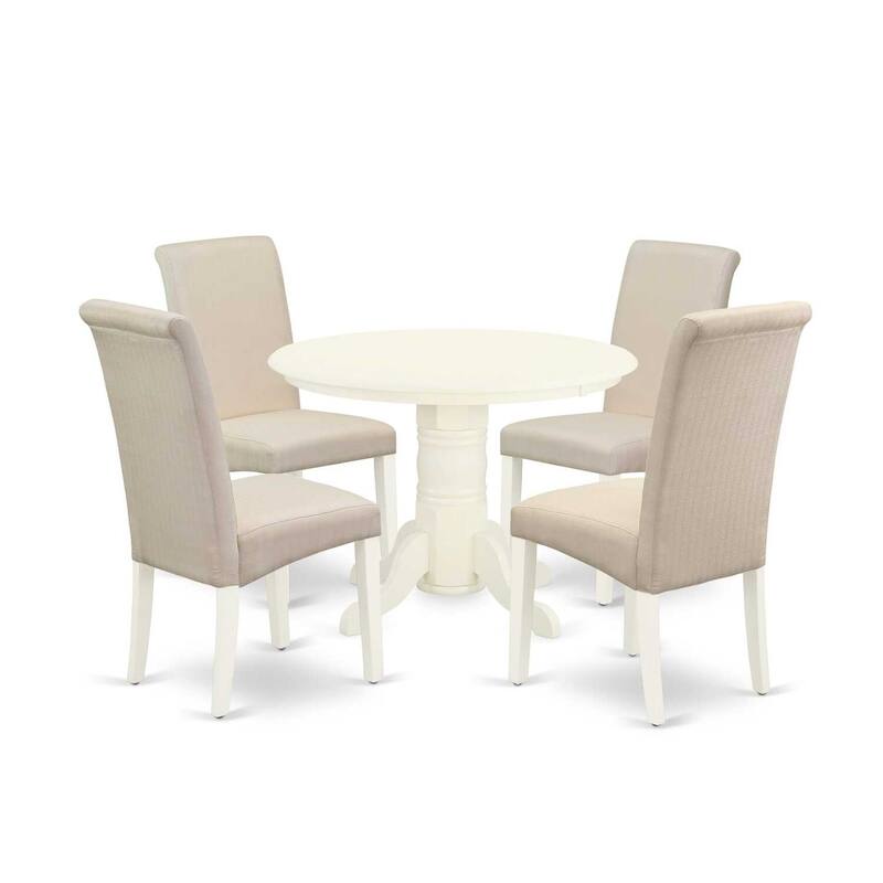HomeStock 5-Piece Round Buttermilk & Cherry Finish Solid Wood Top Dining Table with 4 Parson Chair with Lattice Back