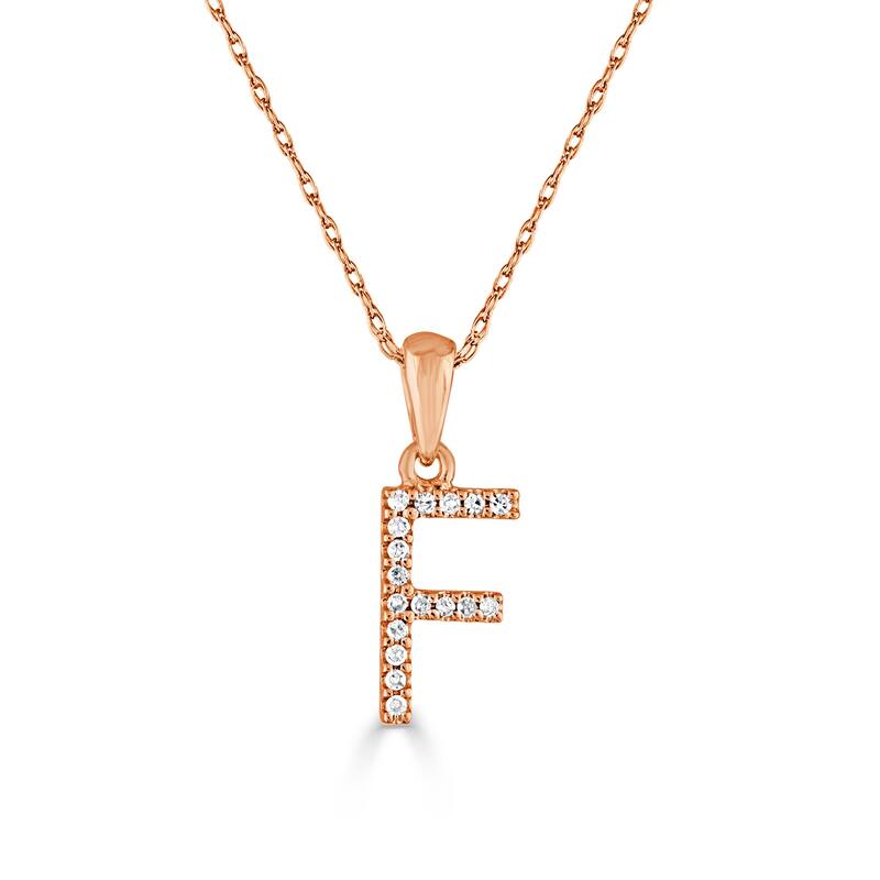 Joelle Collection 1/10 ctw Diamond Initial Pendant Necklace 14K Gold adjustable 16 to 18 inch Chain - Personalized Gift - F - Rose