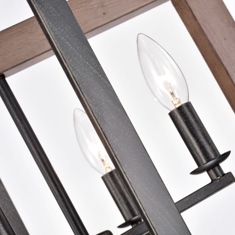 Daniela Natural Wood and Antique Black Metal Open Cage Chandelier