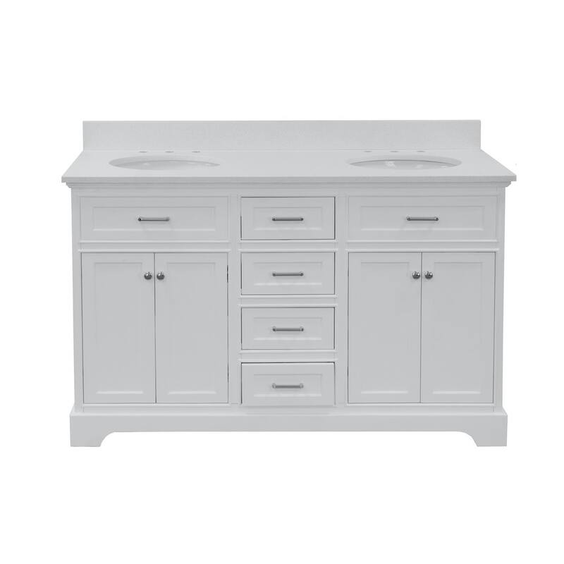 KitchenBathCollection Aria 60" Double Bathroom Vanity with Quartz Top