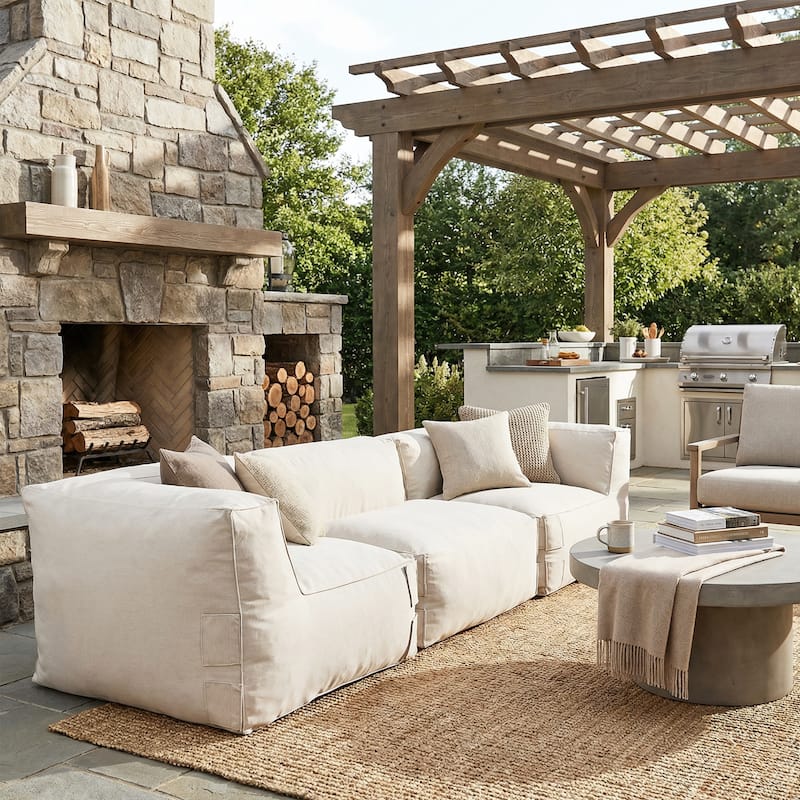 Christopher Knight Home - Nerissa Modular Outdoor/Indoor Bean Bag Sectional Sofa Set with Shredded Foam Filled