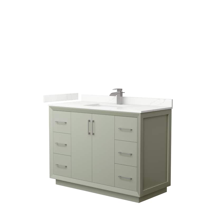 Strada 48-inch Single Vanity, Quartz Top - Light Green, Nickel Trim, Giotto Quartz Top