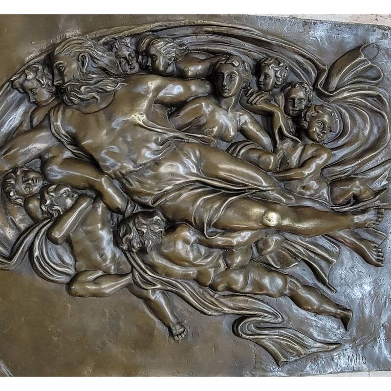 Michelangelo The Creation Of Adam Bronze Bas Relief Hanging Sculpture 14 Inches X 33 Inches